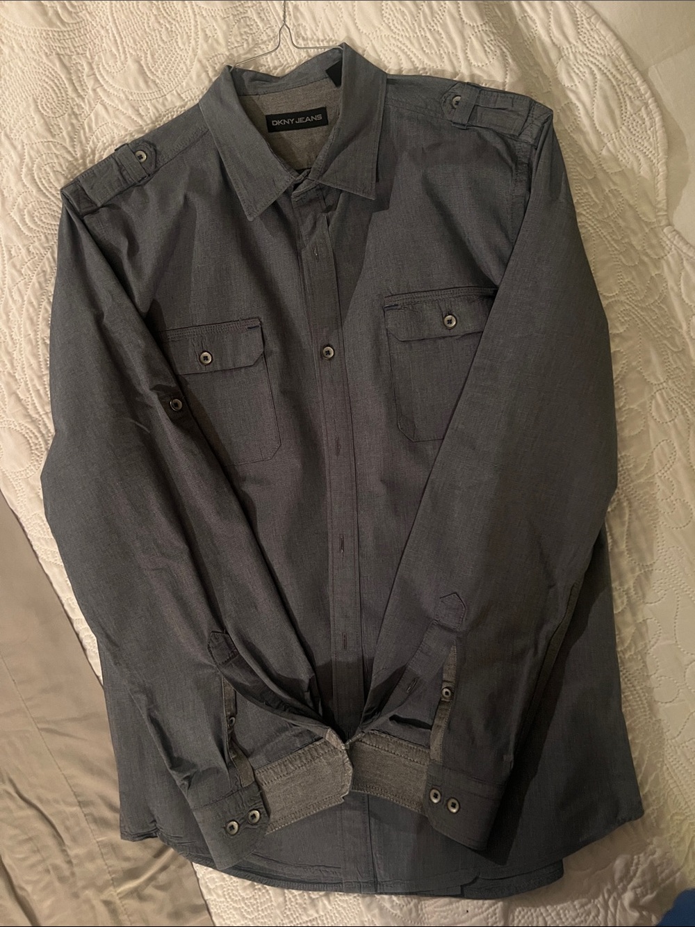 Dkny Men's Charcoal Button-Up Utility Shirt